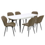 Set masă extensibilă Viena Albă cu 6 Scaune Piele Topaz Capucino