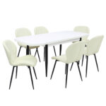 Set masă extensibilă Viena Albă cu 6 Scaune Piele Topaz Crem