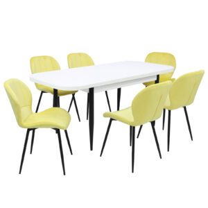Set masă extensibilă Viena Albă cu 6 Scaune Topaz Galben