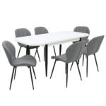 Set masă extensibilă Viena Albă cu 6 Scaune Piele Topaz Gri