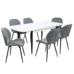 Set masă extensibilă Viena Albă cu 6 Scaune Topaz Gri
