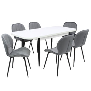 Set masă extensibilă Viena Albă cu 6 Scaune Topaz Gri