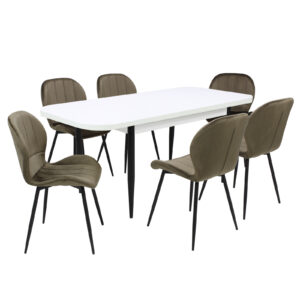Set masă extensibilă Viena Albă cu 6 Scaune Topaz Maro