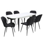 Set masă extensibilă Viena Albă cu 6 Scaune Piele Topaz Negru