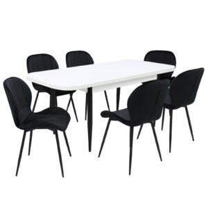 Set masă extensibilă Viena Albă cu 6 Scaune Topaz Negru