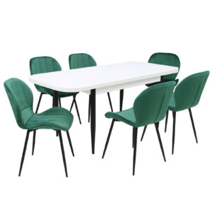 Set masă extensibilă Viena Albă cu 6 Scaune Topaz Verde