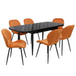 Set masă extensibilă Viena Negru cu 6 Scaune Topaz Portocaliu