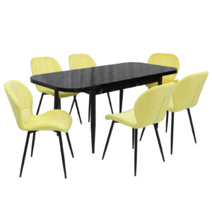 Set masă extensibilă Viena Negru cu 6 Scaune Topaz Galben