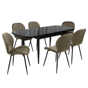 Set masă extensibilă Viena Negru cu 6 Scaune Topaz Maro