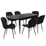 Set masă extensibilă Viena Negru cu 6 Scaune Topaz Negru