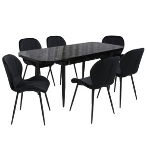 Set masă extensibilă Viena Negru cu 6 Scaune Topaz Negru