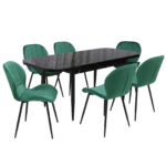 Set masă extensibilă Viena Negru cu 6 Scaune Topaz Verde