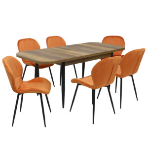 Set masă extensibilă Viena Nuc cu 6 Scaune Topaz Portocaliu