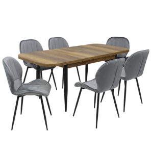 Set masă extensibilă Viena Nuc cu 6 Scaune Topaz Gri