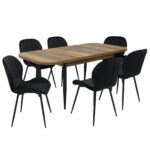 Set masă extensibilă Viena Nuc cu 6 Scaune Topaz Negru