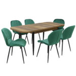 Set masă extensibilă Viena Nuc cu 6 Scaune Topaz Verde