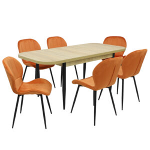 Set masă extensibilă Viena Stejar cu 6 Scaune Topaz Portocaliu