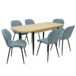 Set masă extensibilă Viena Stejar cu 6 Scaune Piele Topaz Bleu