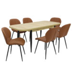 Set masă extensibilă Viena Stejar cu 6 Scaune Piele Topaz Caramel