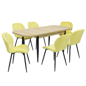 Set masă extensibilă Viena Stejar cu 6 Scaune Topaz Galben