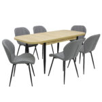 Set masă extensibilă Viena Stejar cu 6 Scaune Piele Topaz Gri