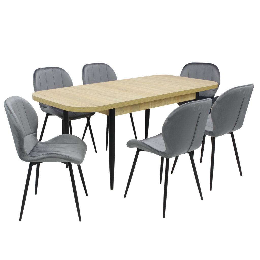 Set masă extensibilă Viena Stejar cu 6 Scaune Topaz Gri