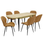 Set masă extensibilă Viena Stejar cu 6 Scaune Piele Topaz Maro