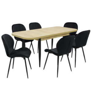 Set masă extensibilă Viena Stejar cu 6 Scaune Topaz Negru