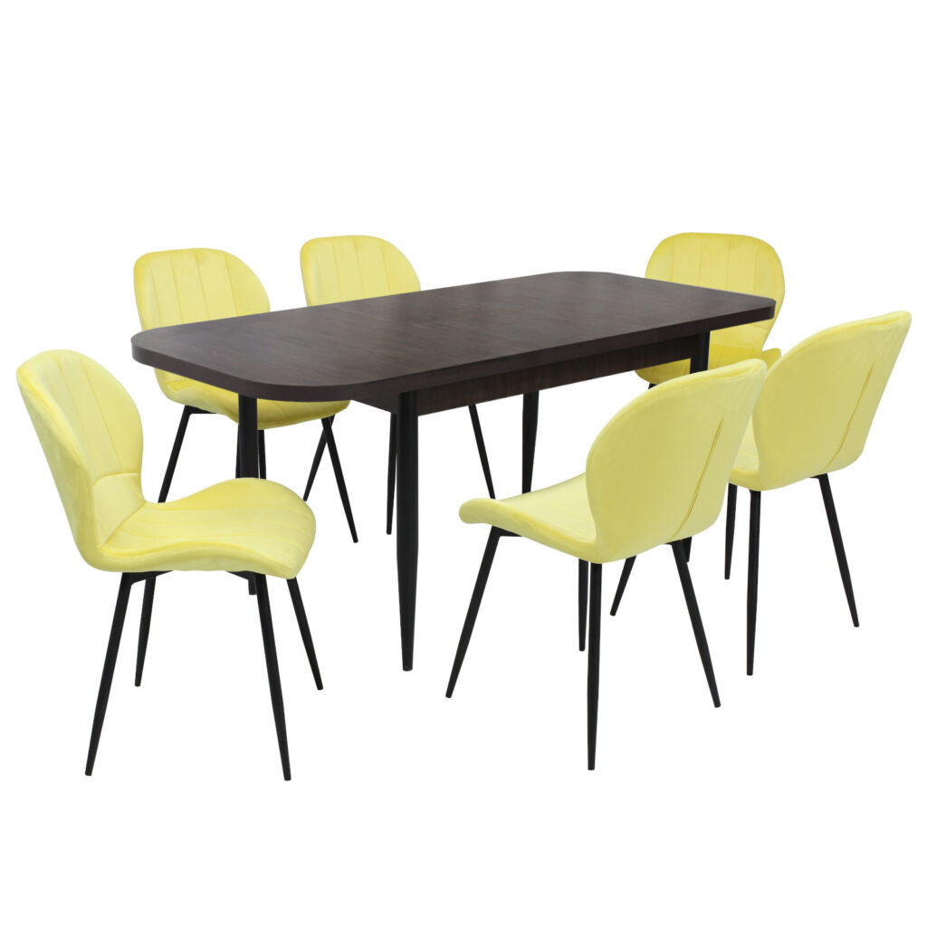 Set masă extensibilă Viena Wenge cu 6 Scaune Topaz Galben
