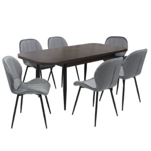 Set masă extensibilă Viena Wenge cu 6 Scaune Topaz Gri