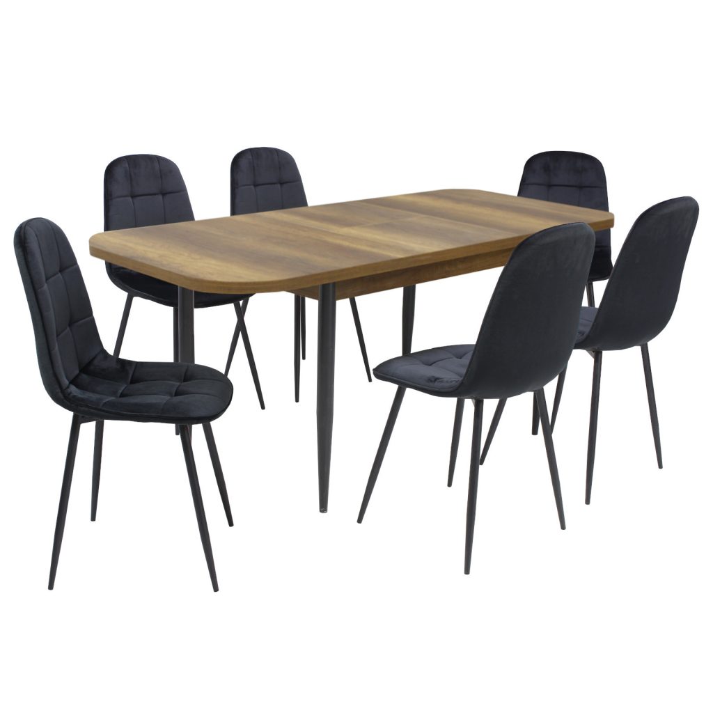 Set masă extensibilă Viena Nuc cu 6 Scaune Gya Negru
