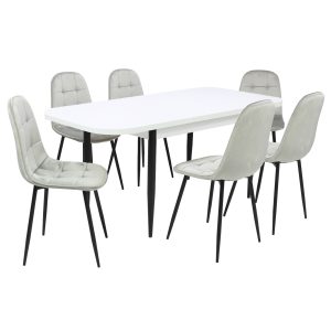 Set masă extensibilă Viena Albă cu 6 Scaune Gya Gri