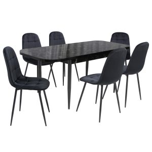 Set masă extensibilă Viena Negru cu 6 Scaune Gya Negru