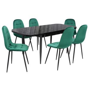 Set masă extensibilă Viena Negru cu 6 Scaune Gya Verde