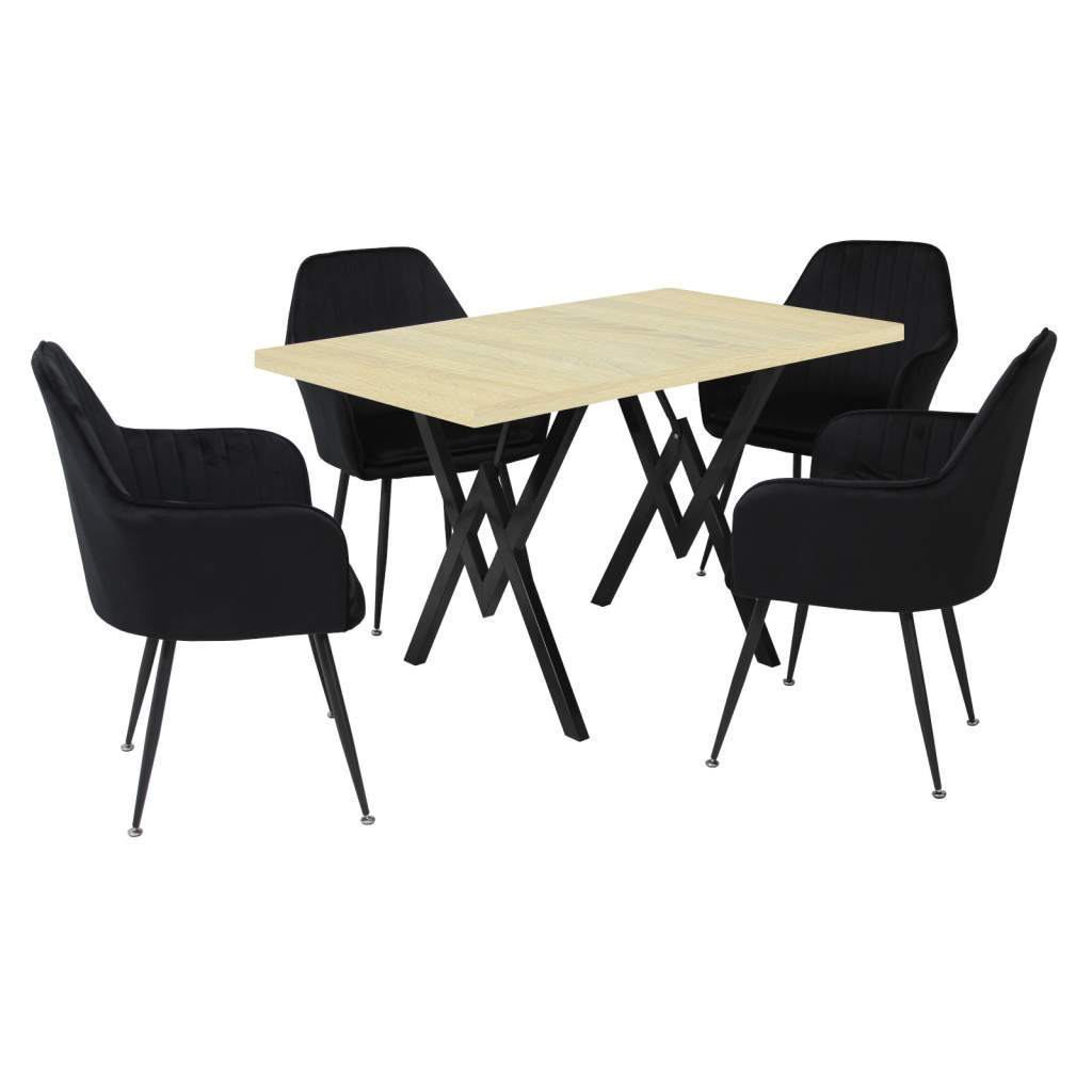 Set masă fixă Arta Stejar cu 4 scaune Coral Negre