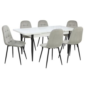 Set masă extensibilă Albă cu 6 Scaune Gya Gri