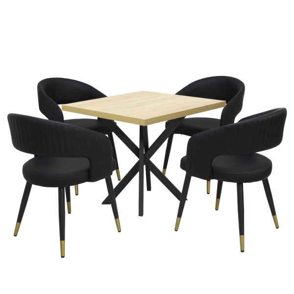 Masa fixa Patrata Tania X Stejar cu 4 scaune Monaco Negru