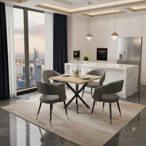 Masa fixa Patrata Tania X Stejar cu 4 scaune Monaco gri1