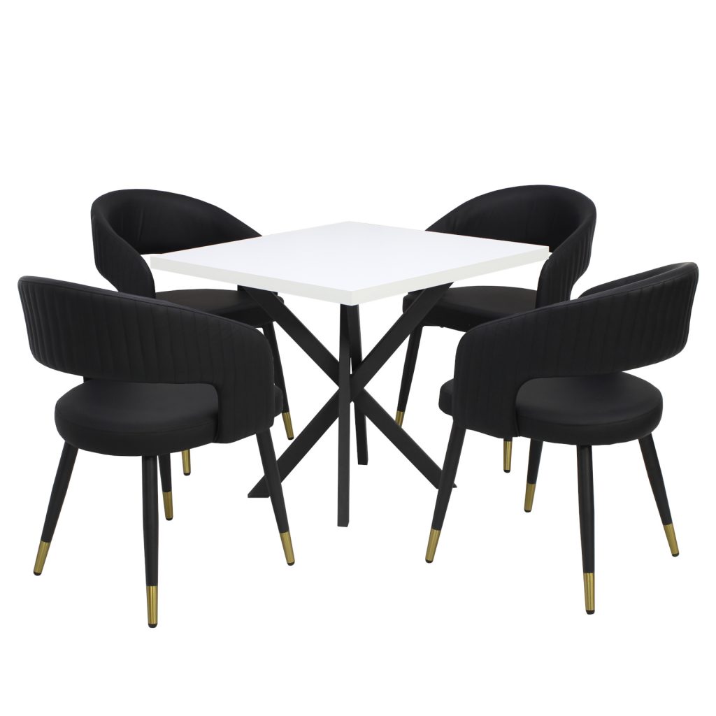 Masa fixa Patrata Tania X cu 4 scaune Monaco Negru