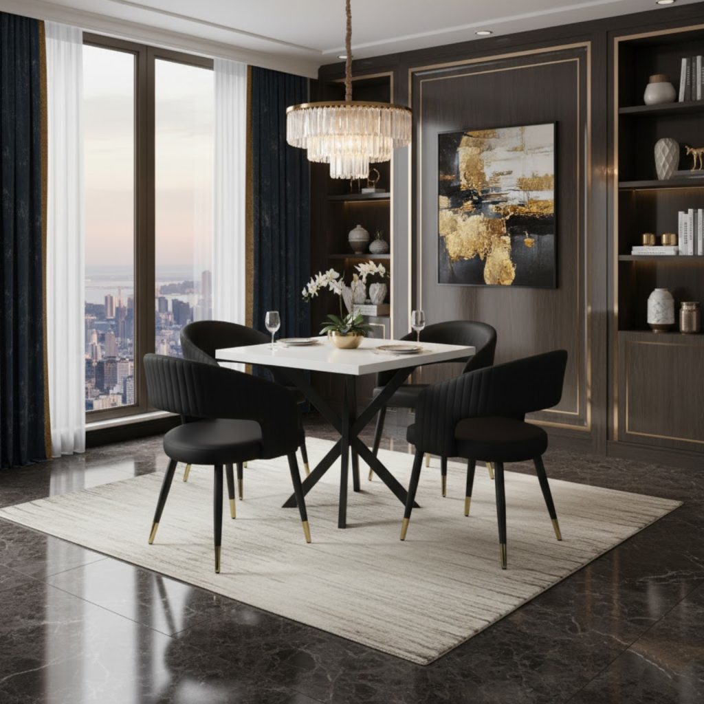 Masa fixa Patrata Tania X cu 4 scaune Monaco Negru1