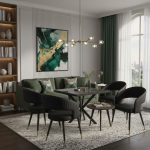 Masă fixă Pătrată Tania X Negru cu 4 scaune Piele Ecologică Monaco Negru
