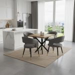 Masă fixă Pătrată Tania X Nuc cu 4 scaune Piele Ecologică Monaco Gri