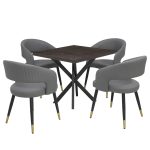 Masă fixă Pătrată Tania X Wenge cu 4 scaune Piele Ecologică Monaco Gri