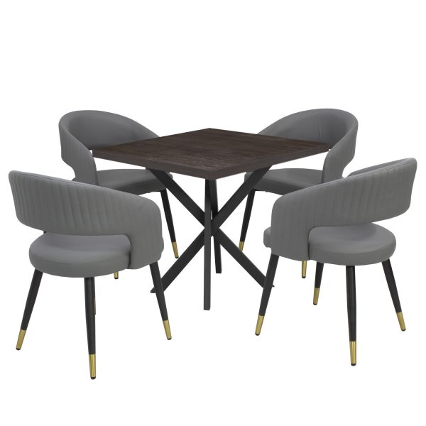 Masă fixă Pătrată Tania X Wenge cu 4 scaune Piele Ecologică Monaco Gri