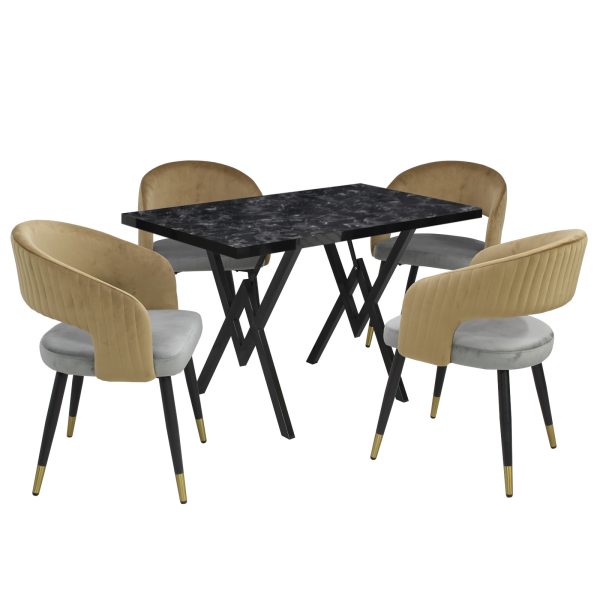 Set masa fixa Arta Negru cu 4 scaune Monaco Gri Bej