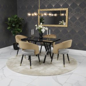 Set masa fixa Arta Negru cu 4 scaune Monaco Gri Bej1