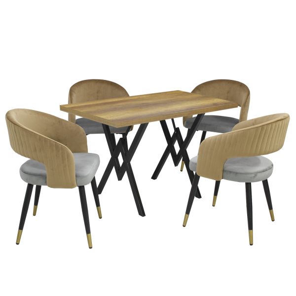 Set masa fixa Arta Nuc cu 4 scaune Monaco Gri Bej