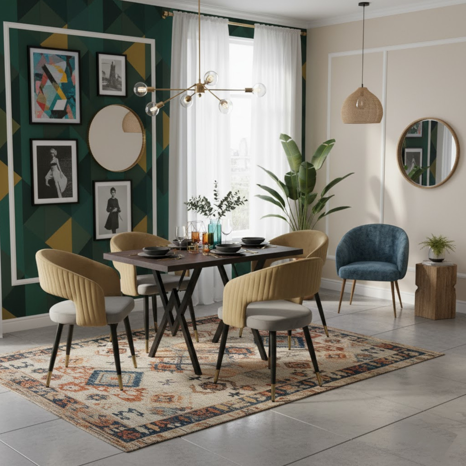 Set masă fixă Arta Wenge cu 4 scaune Monaco Gri Bej • Arta Door
