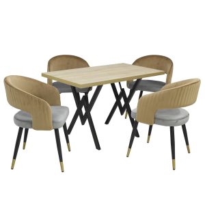 Set masa fixa Arta stejar cu 4 scaune Monaco Gri Bej