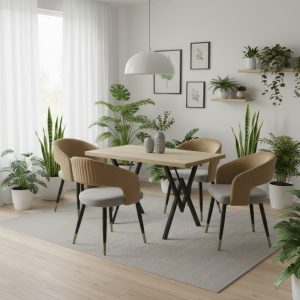 Set masa fixa Arta stejar cu 4 scaune Monaco Gri Bej1